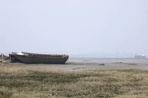 Abandoned river barge Stock Photos