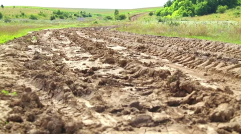 Abandoned road after rain, muddy road, roads, wildlife, rally Stock Footage 40553036