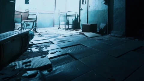 Abandoned room with debris and light shining through the window Stock Footage 344956717