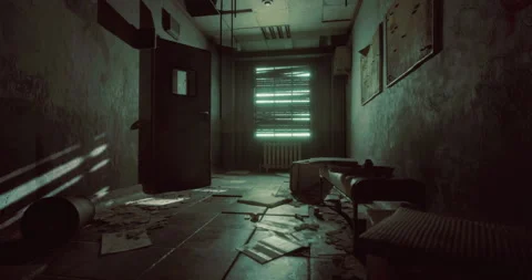 Abandoned room with disarray and dim light creating an eerie atmosphere Stock Footage 324028440