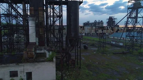 Abandoned ruined elevators. Drone footage. Stock Footage
