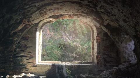 Abandoned Ruins with big window with light rays Stock Footage 162816144