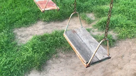 Abandoned Rustic Park Swing Gently Swaying Stock Footage 320946005