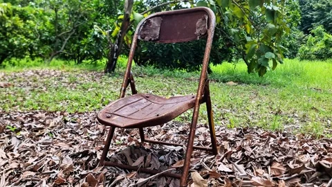 Abandoned Rusty Folding Chair in Haunted Forest Video stock 332117145