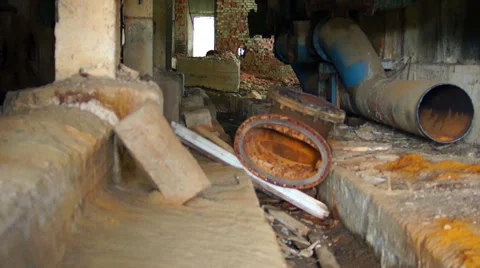 Abandoned rusty iron pipes construction Video stock 57323511