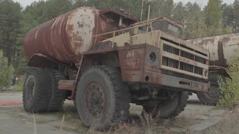 Abandoned rusty radioactive equipment of the soviet union. Stock Footage 183267278