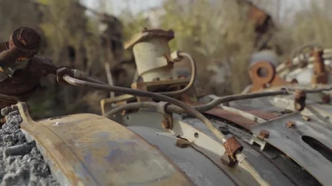 Abandoned rusty radioactive equipment of the soviet union. Stock Footage 183270109