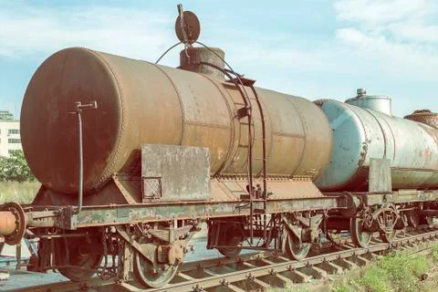 Abandoned rusty railway containers Stock Photos