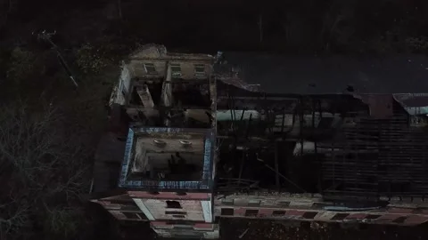 Abandoned school that burned down close up Stock Footage 164674002