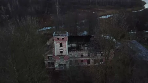Abandoned school that burned down Stock Footage 164674006