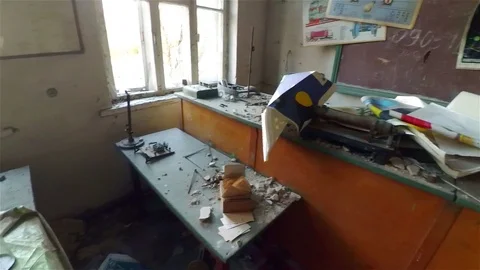 Abandoned School in Chernobyl Exclusion Zone, Ukraine Stock Footage 78846932