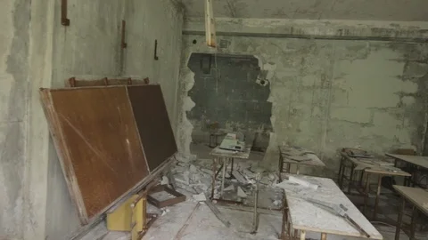 Abandoned school class in Chernobyl Stock Footage 116093470