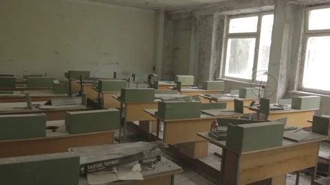 Abandoned school class in Chernobyl Stock Footage 116093793