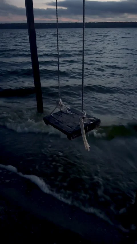 Abandoned Seaside Swing At Dusk Stock Footage 322782593