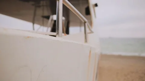 Abandoned ship on the beach, concept of ecology Video stock 73427756