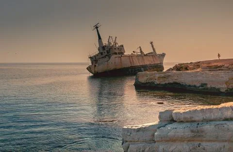 Abandoned ship Edro III near Cyprus beach. Stock Photos