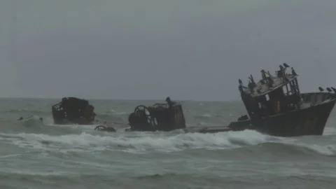 An abandoned ship Stock Footage 80671760