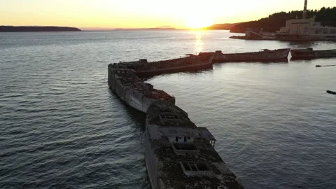 Abandoned Ships at Sunset Stock Footage 134501089