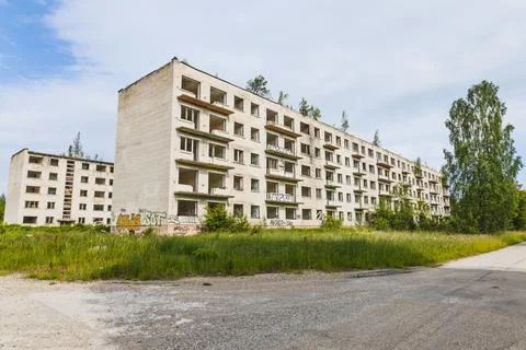 Abandoned Soviet Era Apartment Blocks in Irbene Ghost Town. Irbene, Latvia, 18 Stock Photos