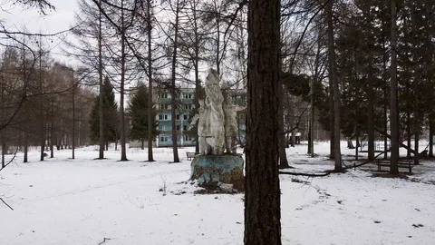 Abandoned Soviet monument in the forest Stock Footage 125468786