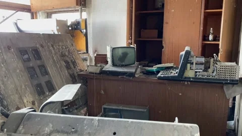 Abandoned Soviet Office with Old Computers and Dusty Furniture Stock Footage 281520142