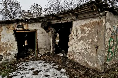 Abandoned Soviet school technical building Stock Photos