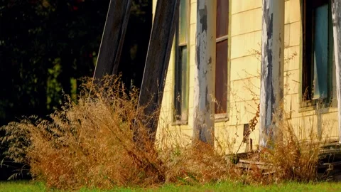 Abandoned stone house with boarded windows in Lebanon Stock-Footage 345530564