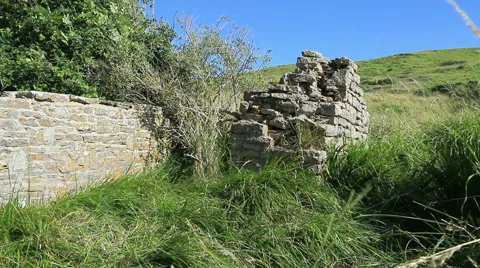 Abandoned stone wall and hillside Stock Footage 40700416