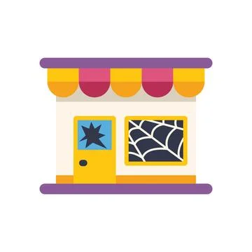 Abandoned store with broken window and spider web celebrating halloween fes.. Ilustración de archivo
