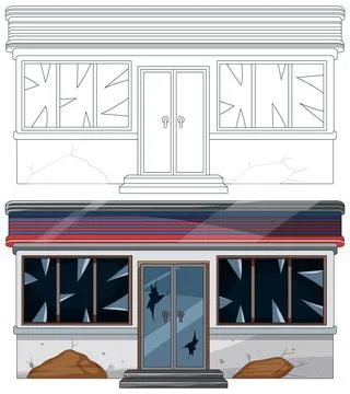 Abandoned Storefront With Broken Windows Vector Illustration Stock Illustration