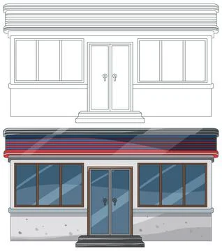 Abandoned Storefront Exterior Vector Illustration with Color and Outline Stock Illustration