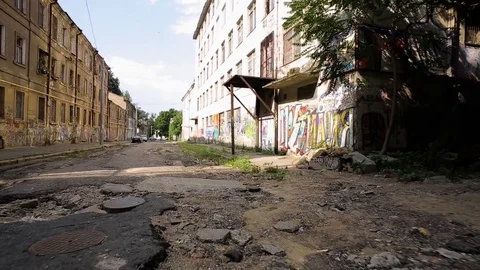Abandoned street with graffiti Stock Footage 70146130