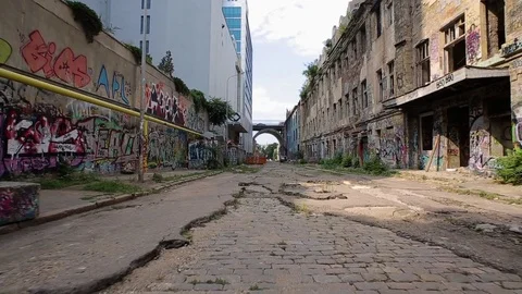 Abandoned street with graffiti Stock Footage 70146677