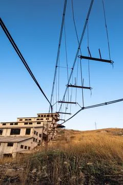 Abandoned sulphur mining complex Trabia Tallarita in Riesi, Sicily, Italy Foto stock