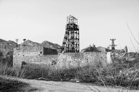 Abandoned sulphur mining complex Trabia Tallarita in Riesi, Sicily, Italy Stock Photos