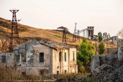 Abandoned sulphur mining complex Trabia Tallarita in Riesi, Sicily, Italy Stock Photos