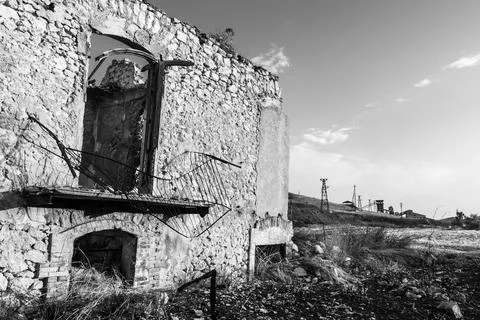 Abandoned sulphur mining complex Trabia Tallarita in Riesi, Sicily, Italy Stock Photos