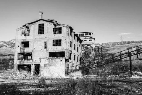 Abandoned sulphur mining complex Trabia Tallarita in Riesi, Sicily, Italy Stock Photos