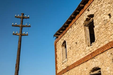 Abandoned sulphur mining complex Trabia Tallarita in Riesi, Sicily, Italy Stock Photos