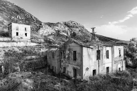 Abandoned sulphur mining complex Trabia Tallarita in Riesi, Sicily, Italy Stock Photos