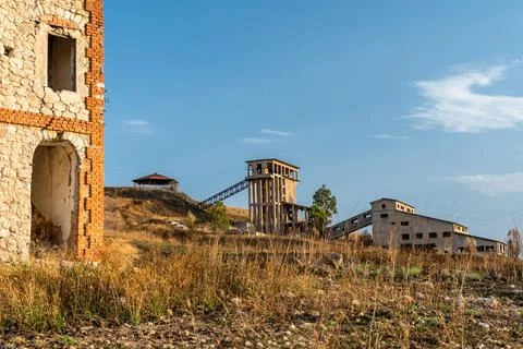 Abandoned sulphur mining complex Trabia Tallarita in Riesi, Sicily, Italy Stock Photos