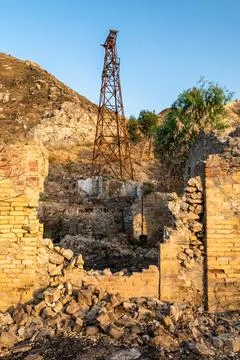 Abandoned sulphur mining complex Trabia Tallarita in Riesi, Sicily, Italy Stock Photos