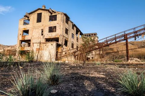 Abandoned sulphur mining complex Trabia Tallarita in Riesi, Sicily, Italy Stock Photos