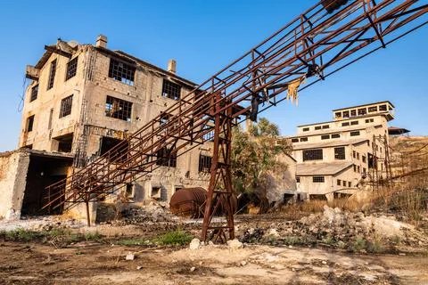 Abandoned sulphur mining complex Trabia Tallarita in Riesi, Sicily, Italy Stock Photos