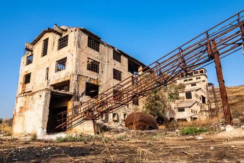 Abandoned sulphur mining complex Trabia Tallarita in Riesi, Sicily, Italy Stock Photos