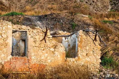 Abandoned sulphur mining complex Trabia Tallarita in Riesi, Sicily, Italy Stock Photos