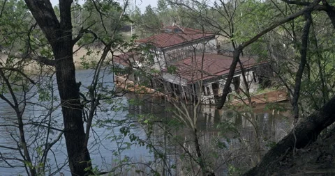 Abandoned sunken barge on the Pripyat River Stock Footage 200949922