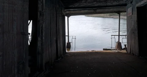 Abandoned sunken barge on the Pripyat River Stock Footage 200950158