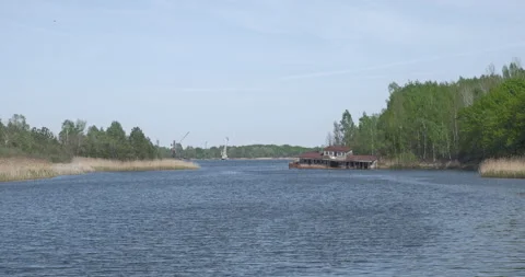 Abandoned sunken barge on the Pripyat River Stock Footage 200950635