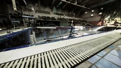 An abandoned swimming pool in an empty building Stock Illustration